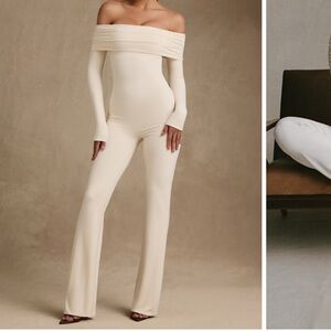 Oh Polly Cream Off-Shoulder Jumpsuit